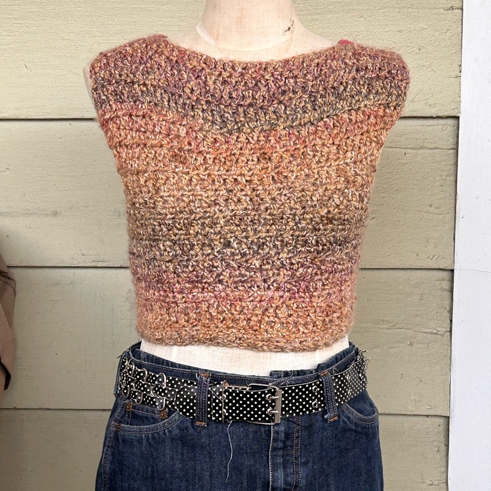 Pink Hand crafted crochet open back crop top size small to medium